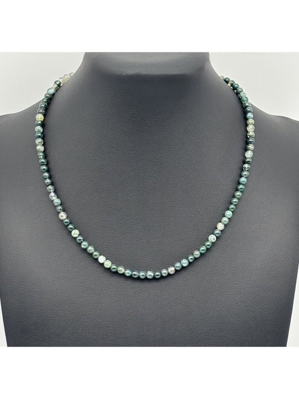 Artisan Made 5mm Moss Agate Beaded Necklace Vigor Findings Sterling Silver Clasp